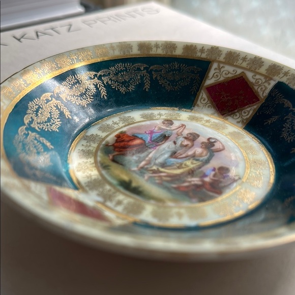 Royal Vienna China Ring Dish Elegant Decorative Plate with Gold and Teal Accents - Picture 2 of 3